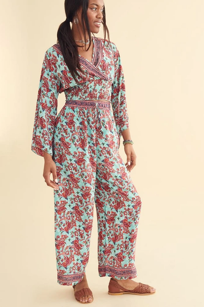 Blue Floral Wide Leg Pants