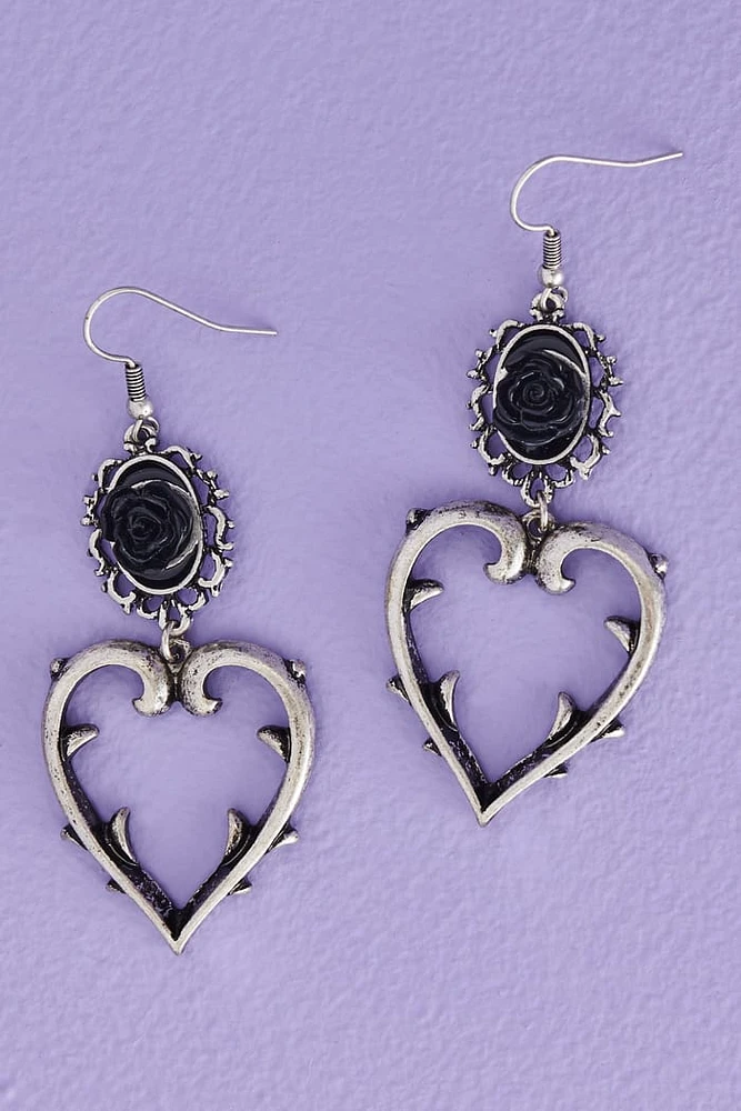 Rose Thorn Heart Earrings