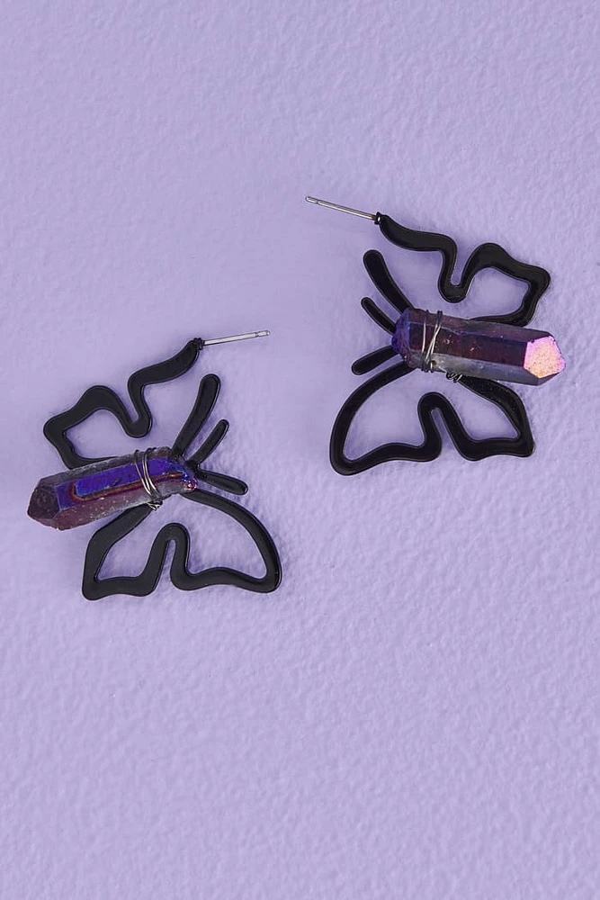 Rainbow Quartz Butterfly Earrings