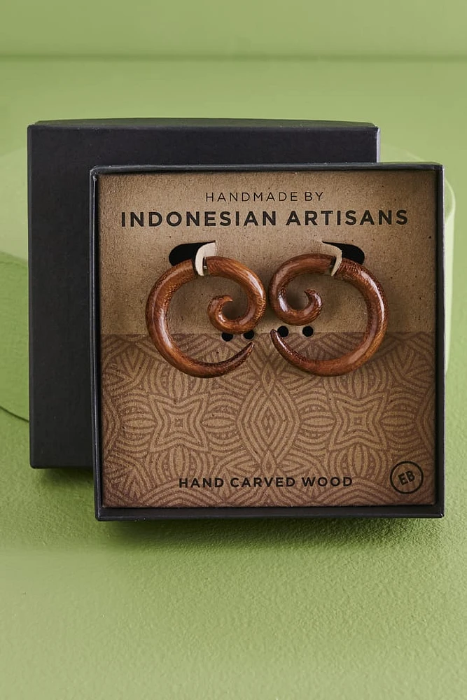 Swirl Wood Faux Gauge Earrings