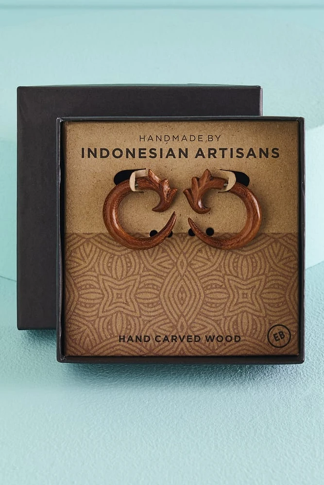 Top Swirl Wood Faux Gauge Earrings