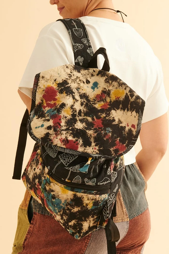 Illustrated Mushroom Tie Dye Backpack