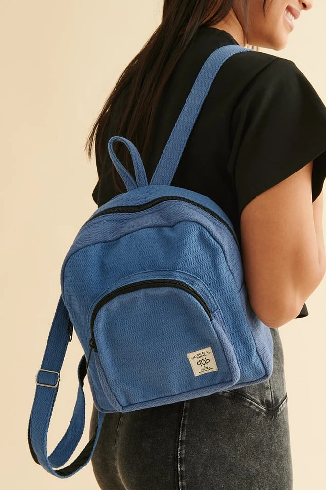 Solid Blue Hemp Jacquard Backpack