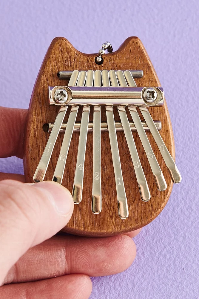 Mini Wood Karimba Cat Keychain