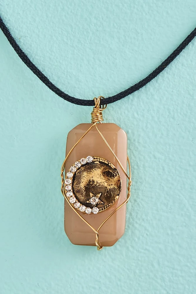 Wire Wrapped Stone Moon Necklace
