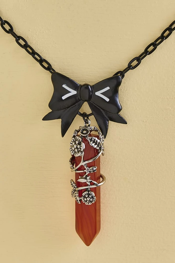 Stone and Bow Pendant Necklace
