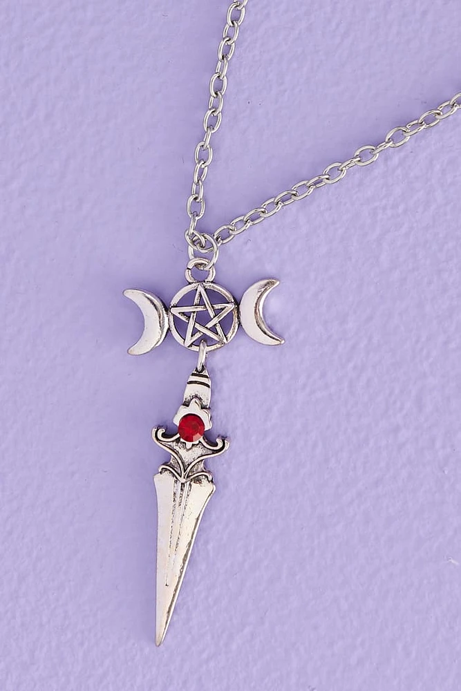 Moon Phase Ruby Dagger Necklace