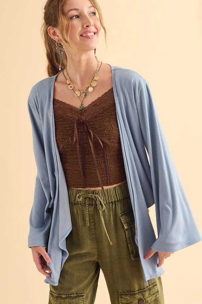 Blue Wrap Crop Cardigan