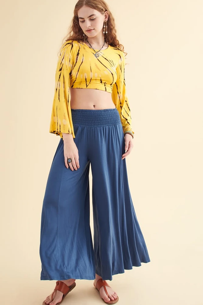 Shop Denim Blue Barcelona Pants - Flowy boho Comfort Awaits
