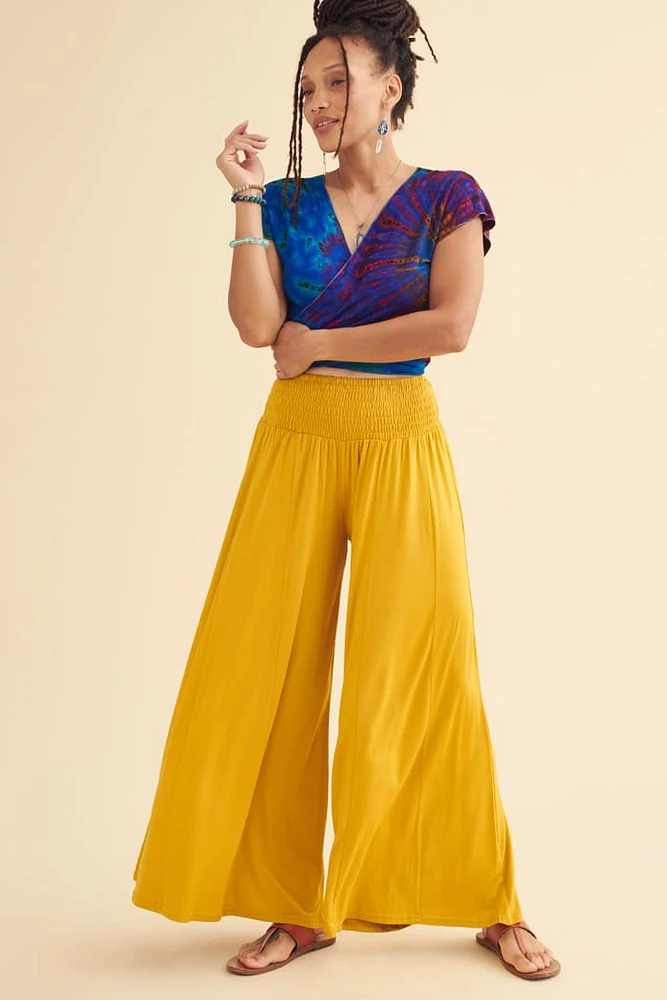 Get Comfortable Yellow Barcelona Pants - boho Wide-Leg Style