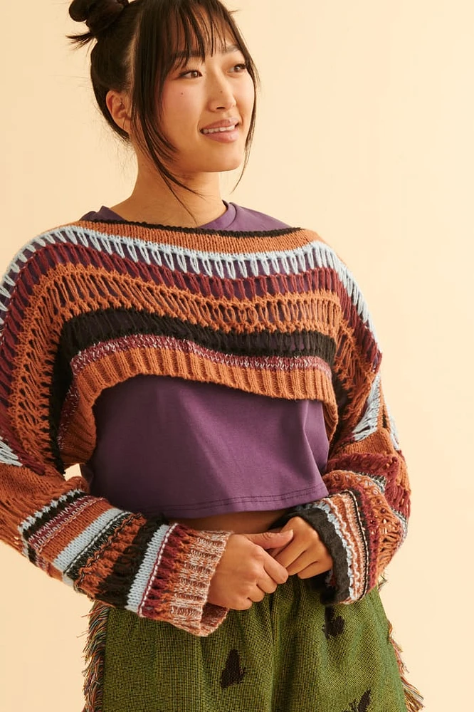 Ember Striped Open Knit Shrug