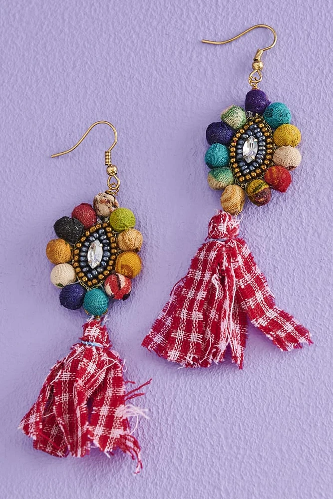 Upcycled Fabric Oval Bead Earrings