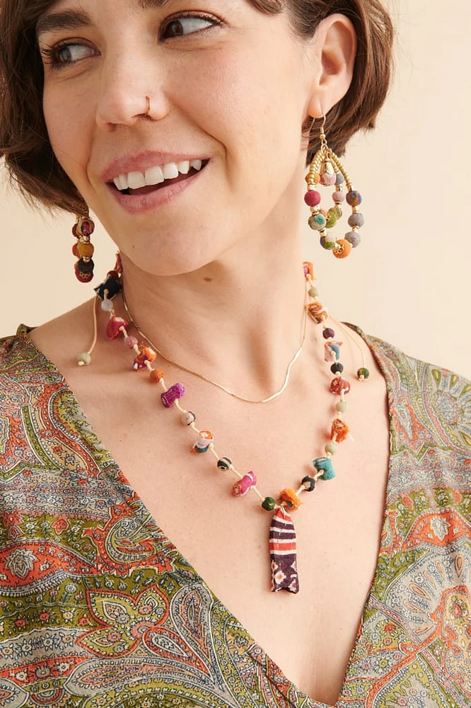 Assorted Upcycled Fabric Beaded Necklace