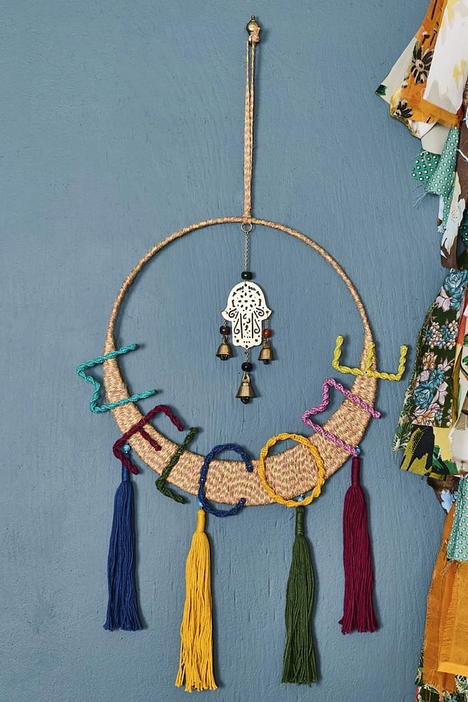 Welcome Hamsa Hand Hoop Wall Hanging