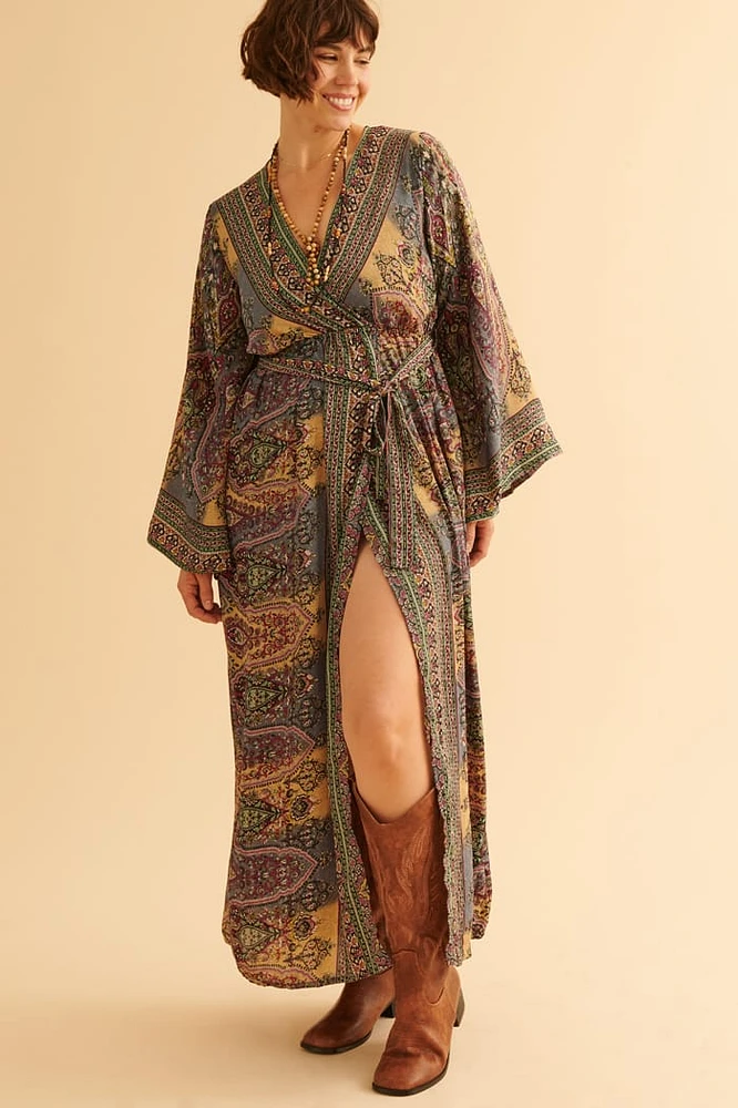boho Glam - Magenta Paisley Maxi Wrap Dress - Get Yours Today!