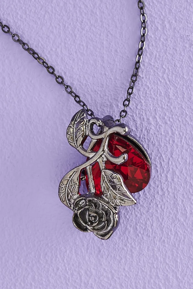 Rose Faux Heart Gem Necklace