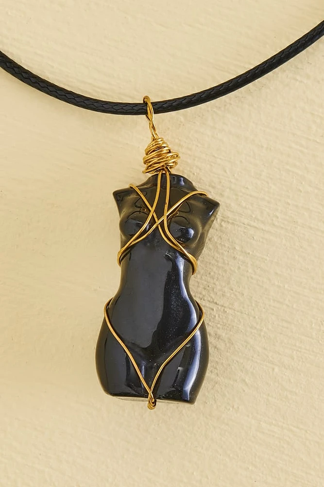 Black Obsidian Torso Figurine Necklace