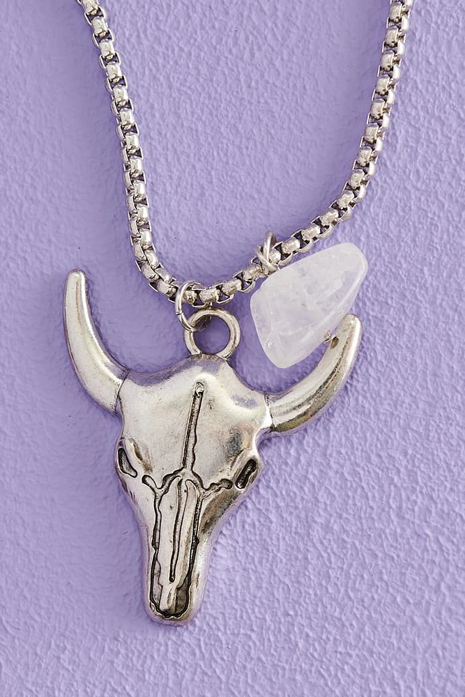 Quartz Cow Skull Necklace