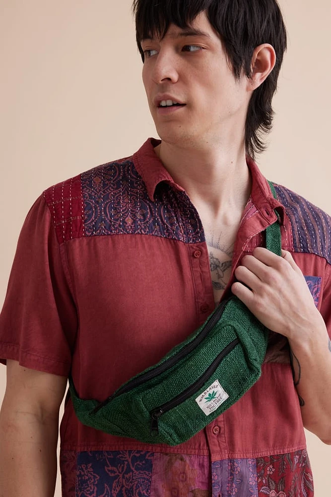 Solid Green Hemp Belt Bag