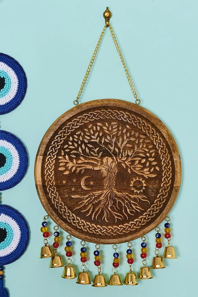 Wood Tree Goddess Bell Wall Hanging