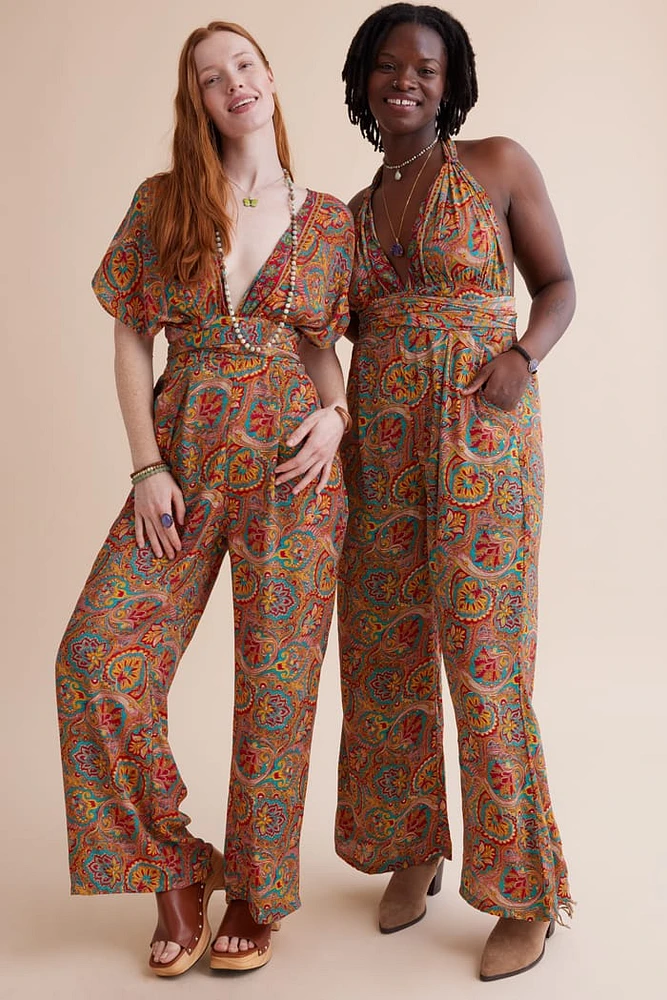 Shop boho Neon Sari Wrap Jumpsuit - Bold, Free-Spirited Style