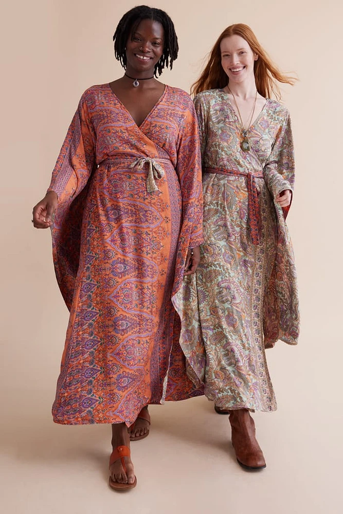 Embrace boho Vibes with the Salmon Goddess Wrap Dress - Shop Now!
