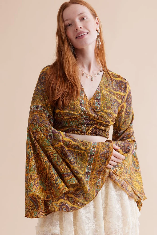 Stand Out with Mustard Sari Bell Sleeve Top - boho Statement Piece