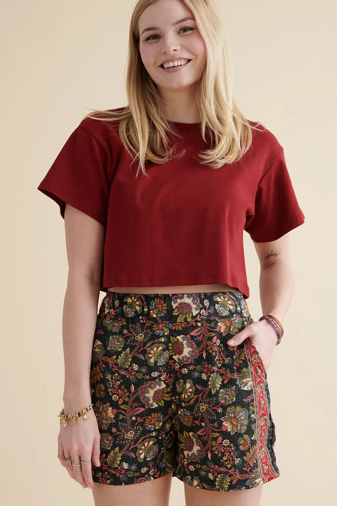 Navy Sari Bloom Elastic Shorts