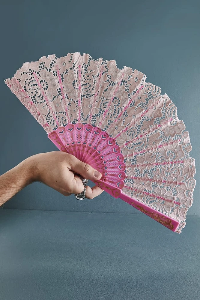Pink Floral Lace Hand Fan