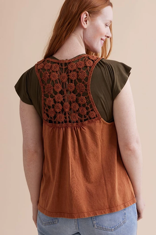 Brown Open Crochet Vest