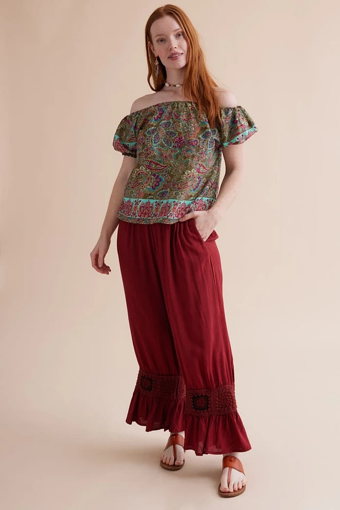 Crimson Crochet Trim Market Pants