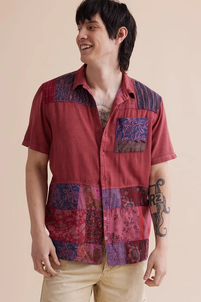 Red Overdyed Patchwork Camp Shirt
