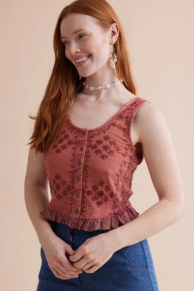 Get the Rust Embroidered Corset Tank - boho Chic Style