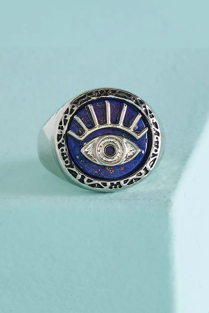 Blue Evil Eye Signet Ring