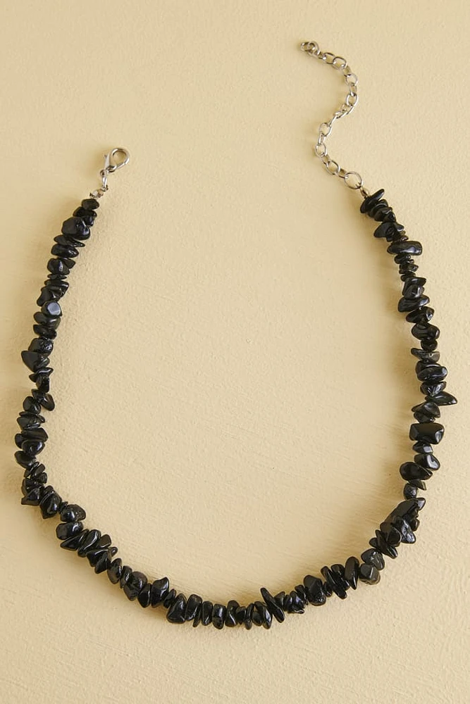 Black Obsidian Crystal Stone Chip Necklace