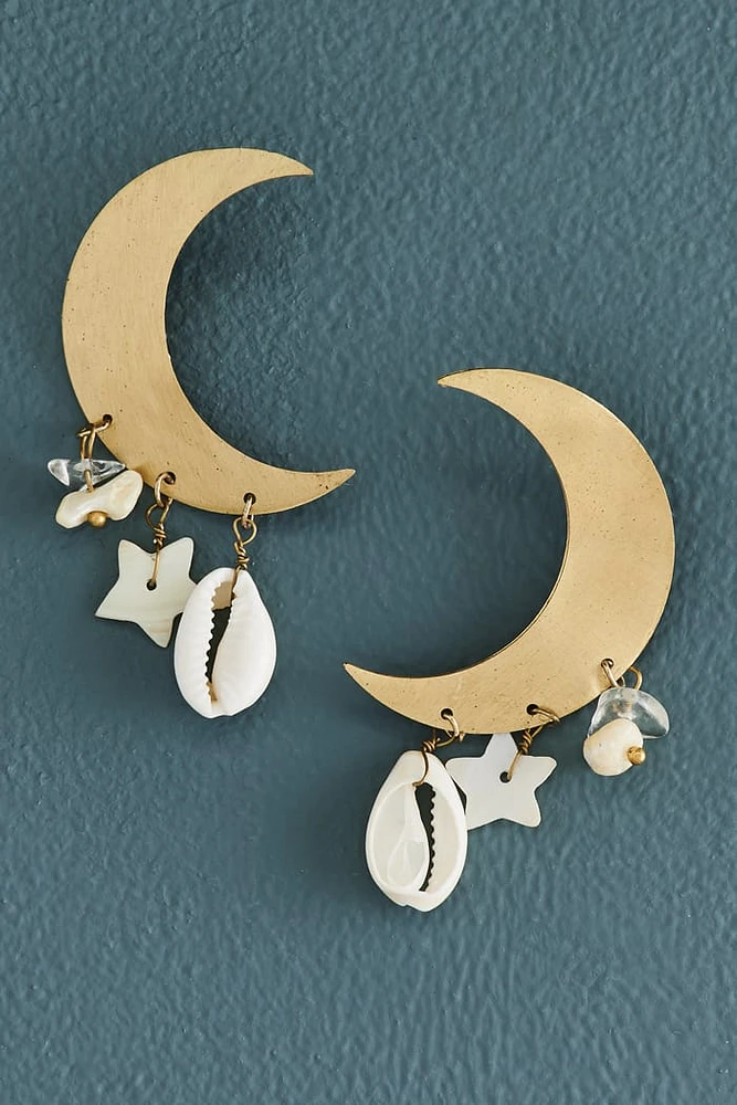 Agate Cowrie Shell Crescent Earrings