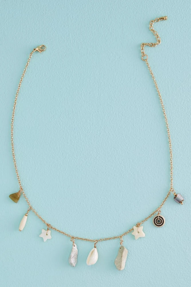 Dainty Agate Buffalo Bone Charm Necklace