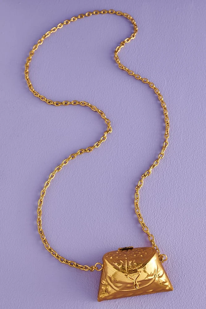 Gold Velvet Mini Purse Festival Necklace