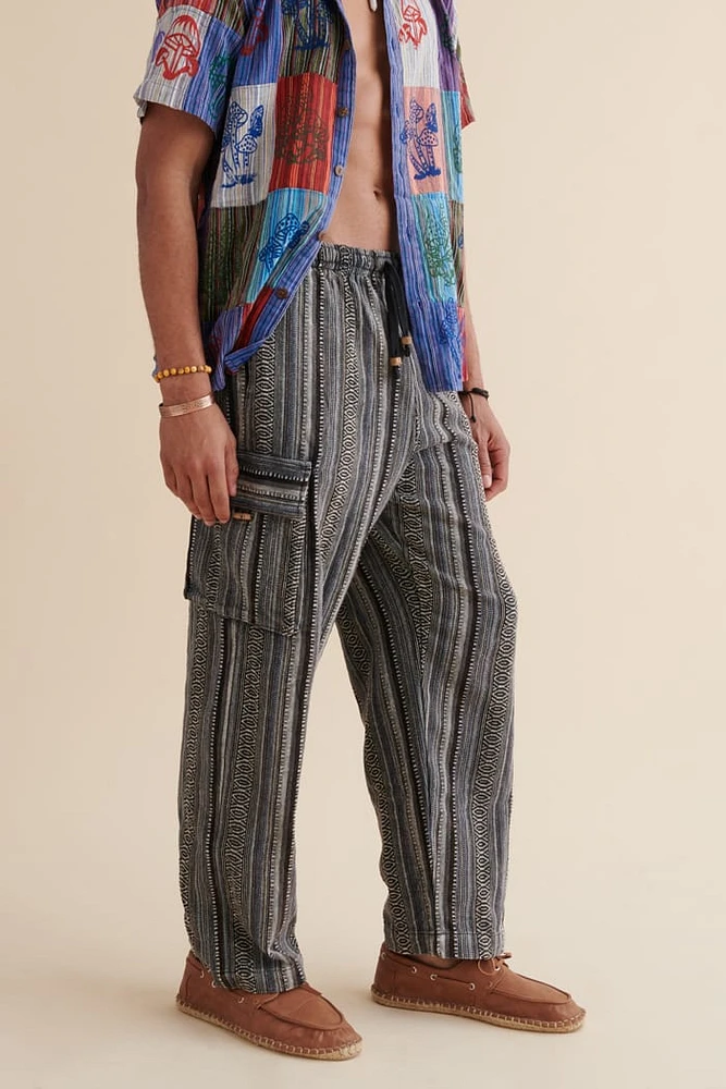 Black and White Striped Cargo Pants