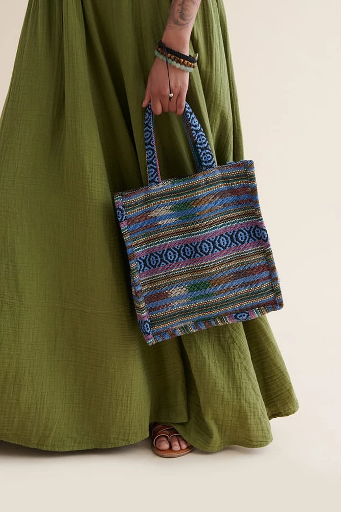 Blue Jacquard Mini Tote Bag