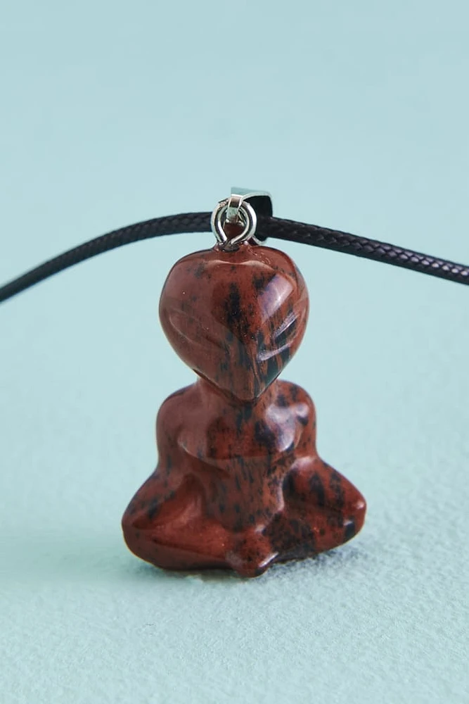 Obsidian Meditating Alien Necklace