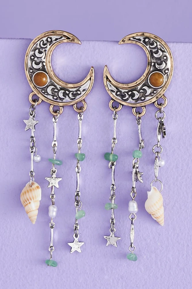Multi Aventurine Hammered Moon Earrings