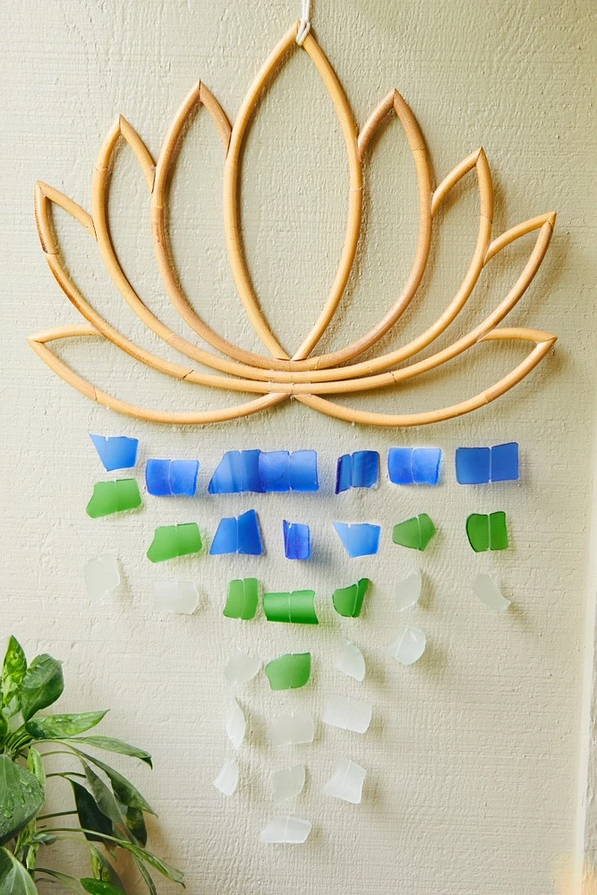 Rattan Lotus Upcycled Glass Wall Hanging