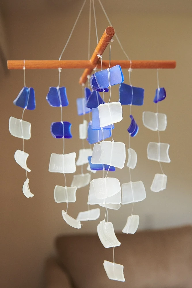 Blue Upcycled Glass Mobile