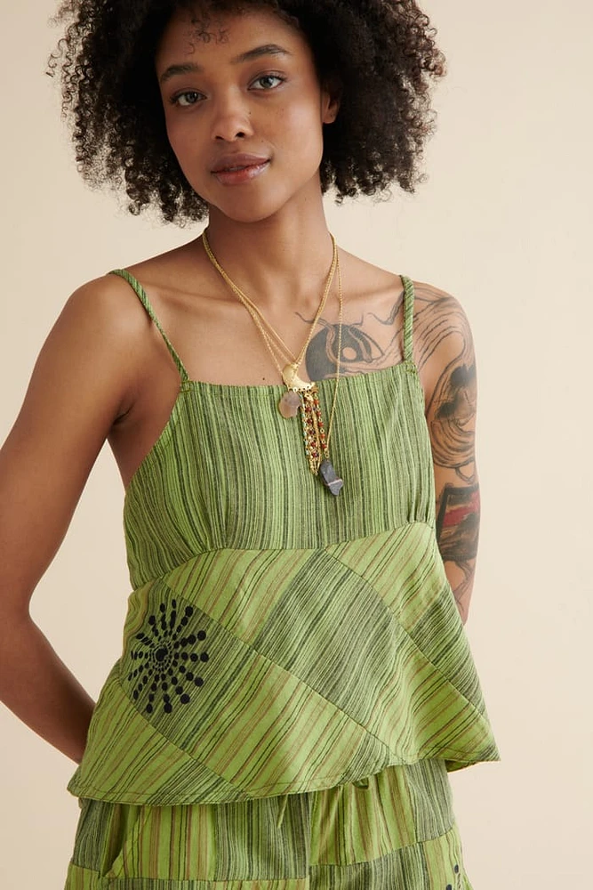 Green Stamp Patchwork Tie Tank