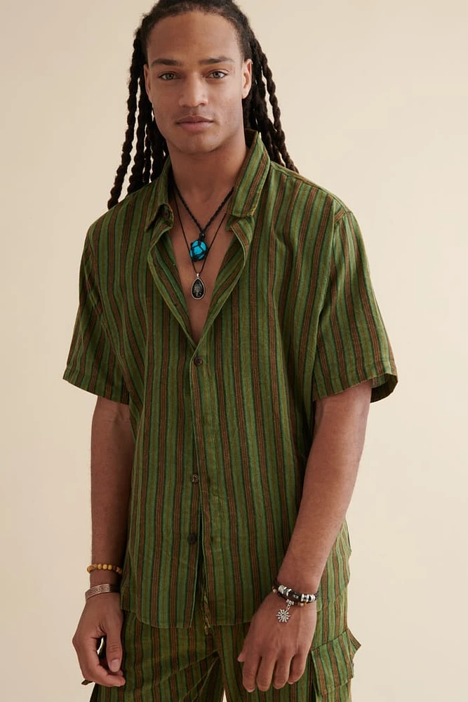 Green Striped Camp Shirt
