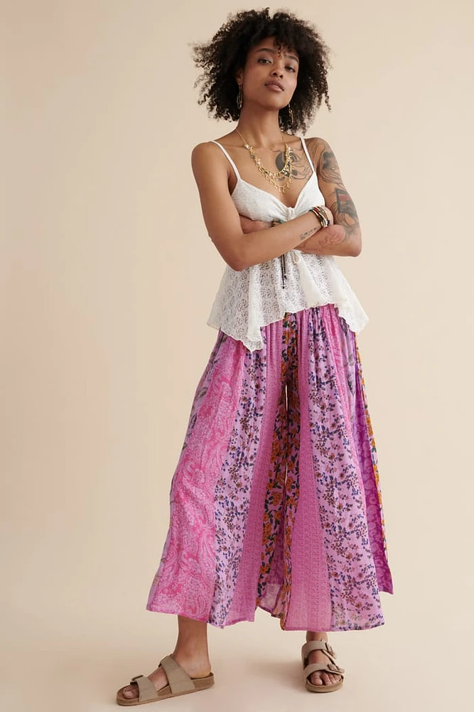 Buy Purple Patchwork Flare Pants - boho Hippie Wide-Leg Trousers