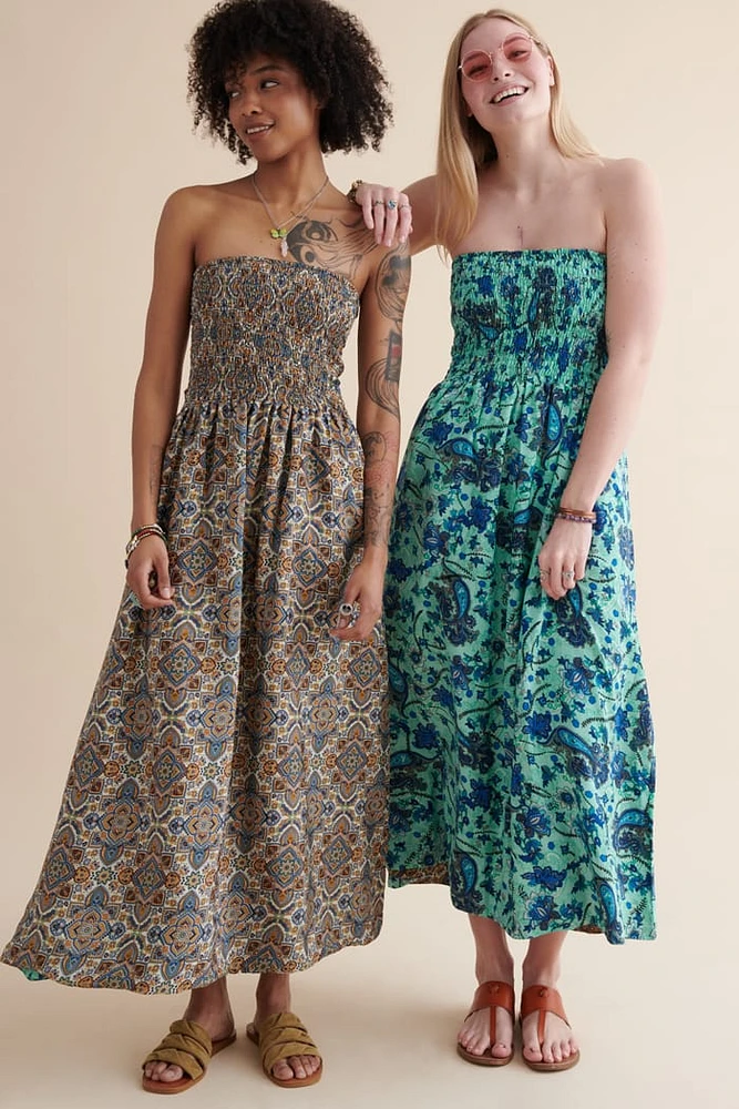 Reversible Sari Tube Maxi Dress