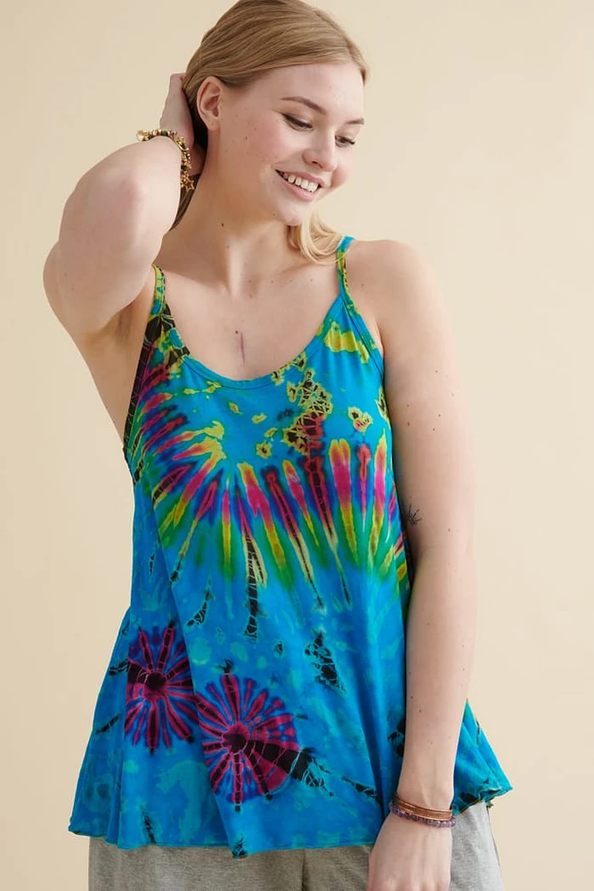 Blue Artisan Tie Dye Spaghetti Tank