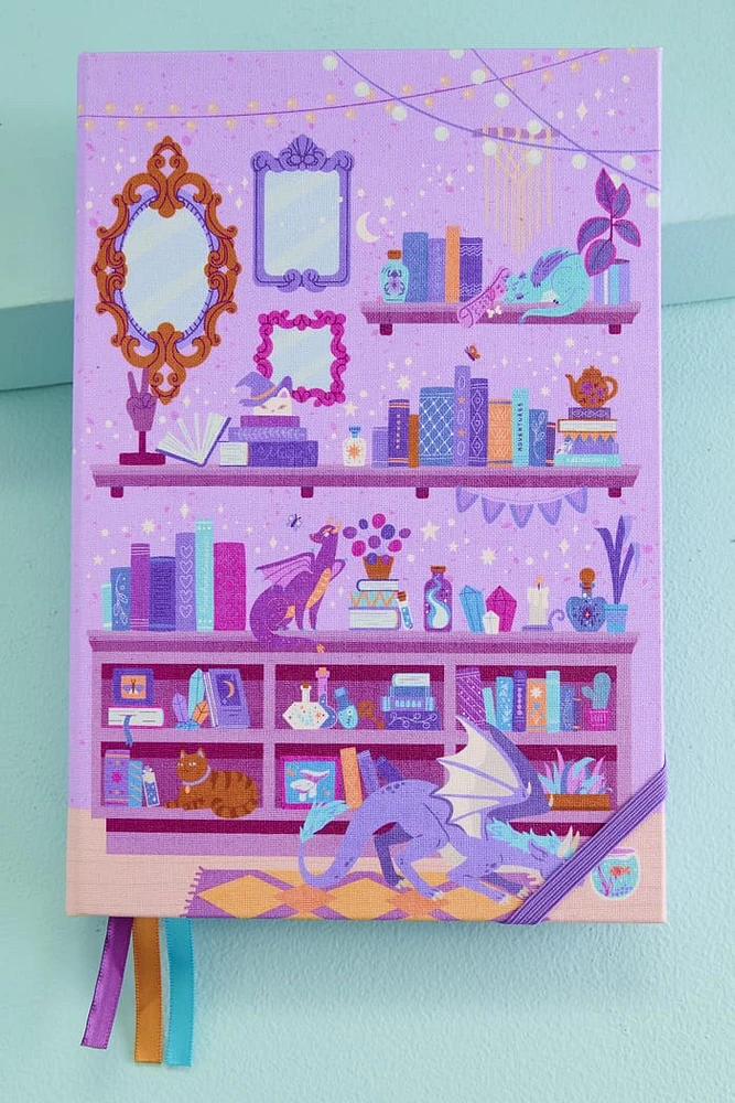 Dragon Bookshelf Fantasy Fabric Journal